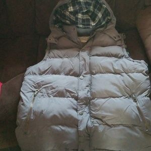 Gray large hooded puffer vest